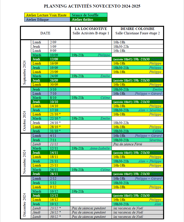 Planning novecento 2024 2025
